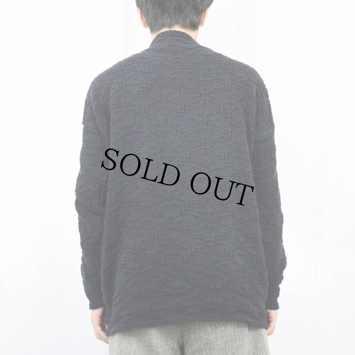 画像3: 90's WHITE STAG USA製 柄編み モックネック コットンニットセーター BLACK M (3)