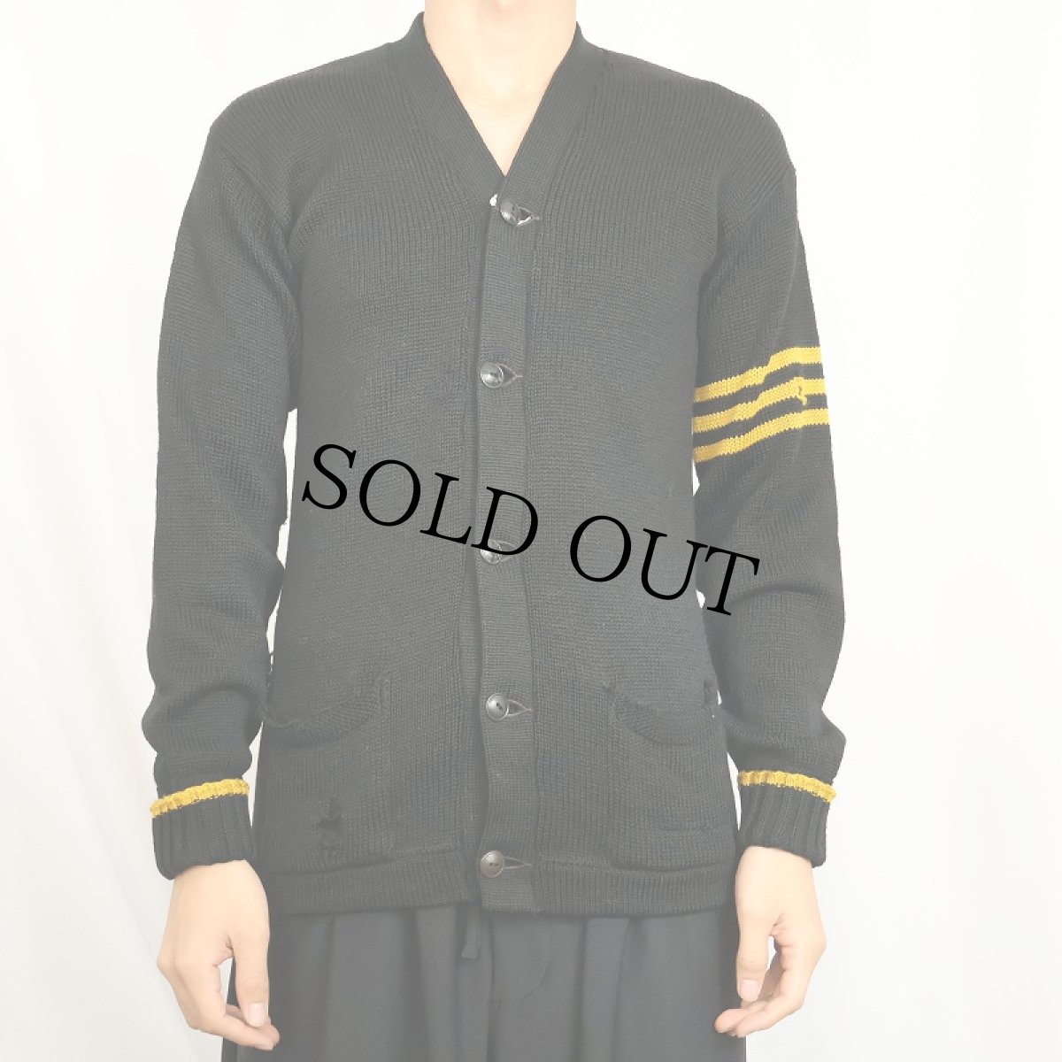 画像2: 〜60's ウールニットカーディガン BLACK (2)