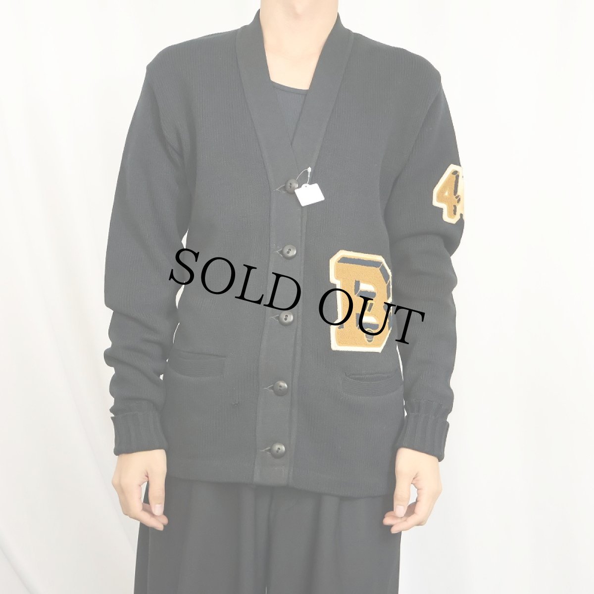 画像2: 60's ウール レタードニットカーディガン BLACK (2)