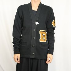 画像2: 60's ウール レタードニットカーディガン BLACK (2)