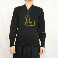 画像2: 〜50's IMPERIAL ウール レタードニットセーター BLACK SIZE40 (2)