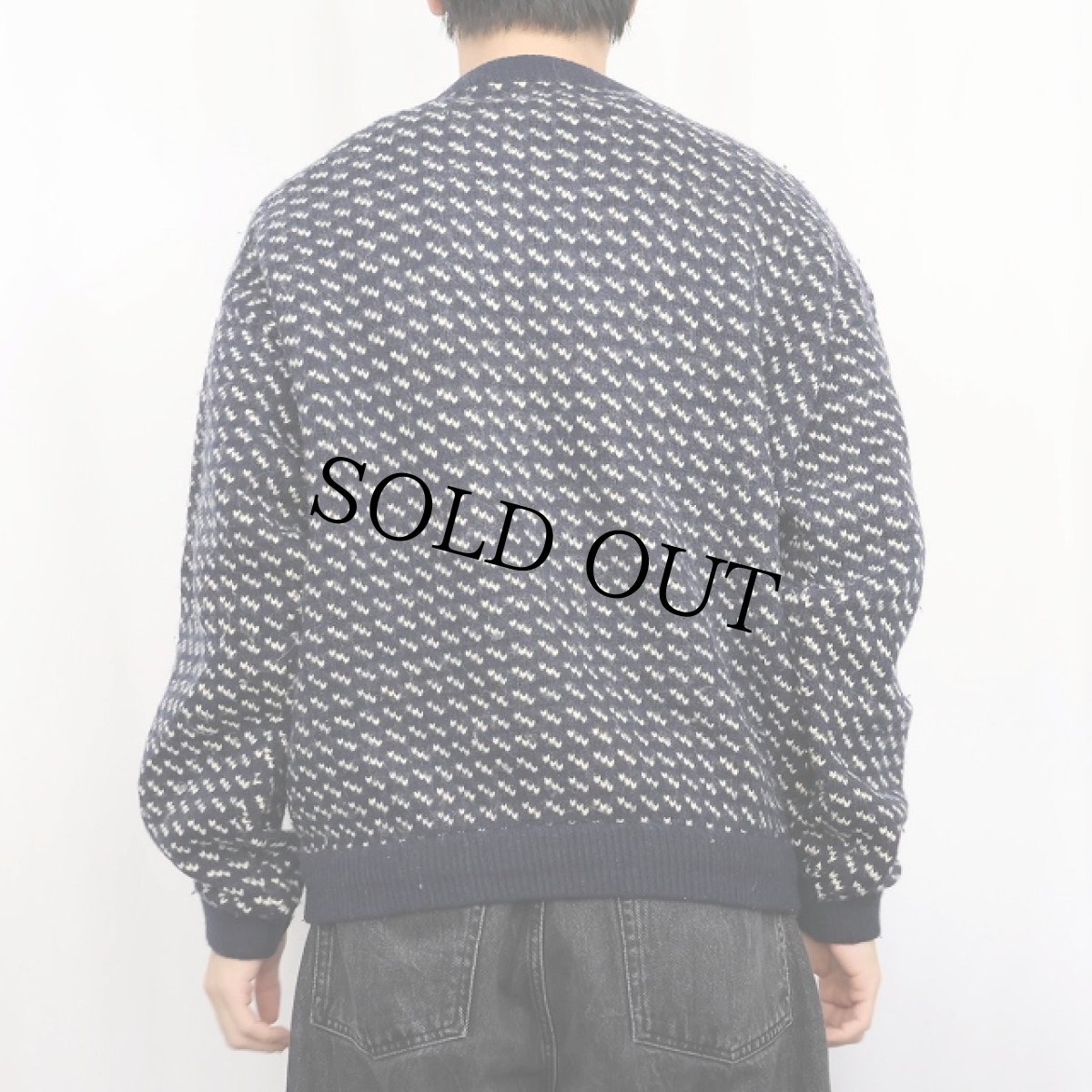 画像3: 80〜90's Roots バーズアイ柄 ウールニットセーター NAVY XL (3)