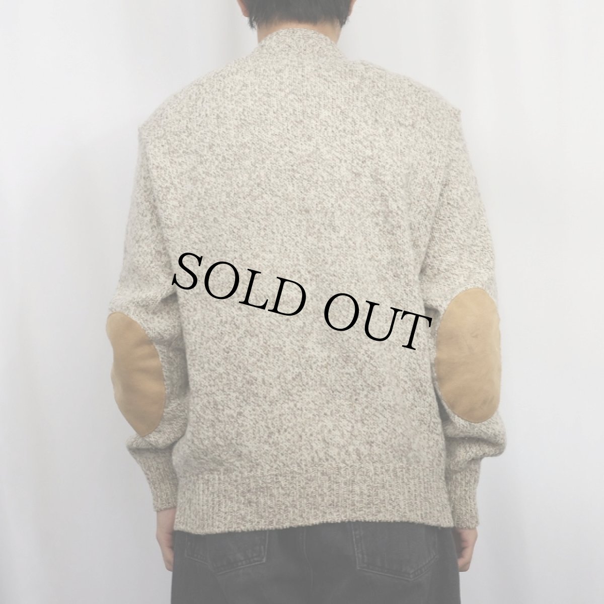 画像4: 90's Cabela's スエードレザーパッチ付き ウールニットセーター L (4)