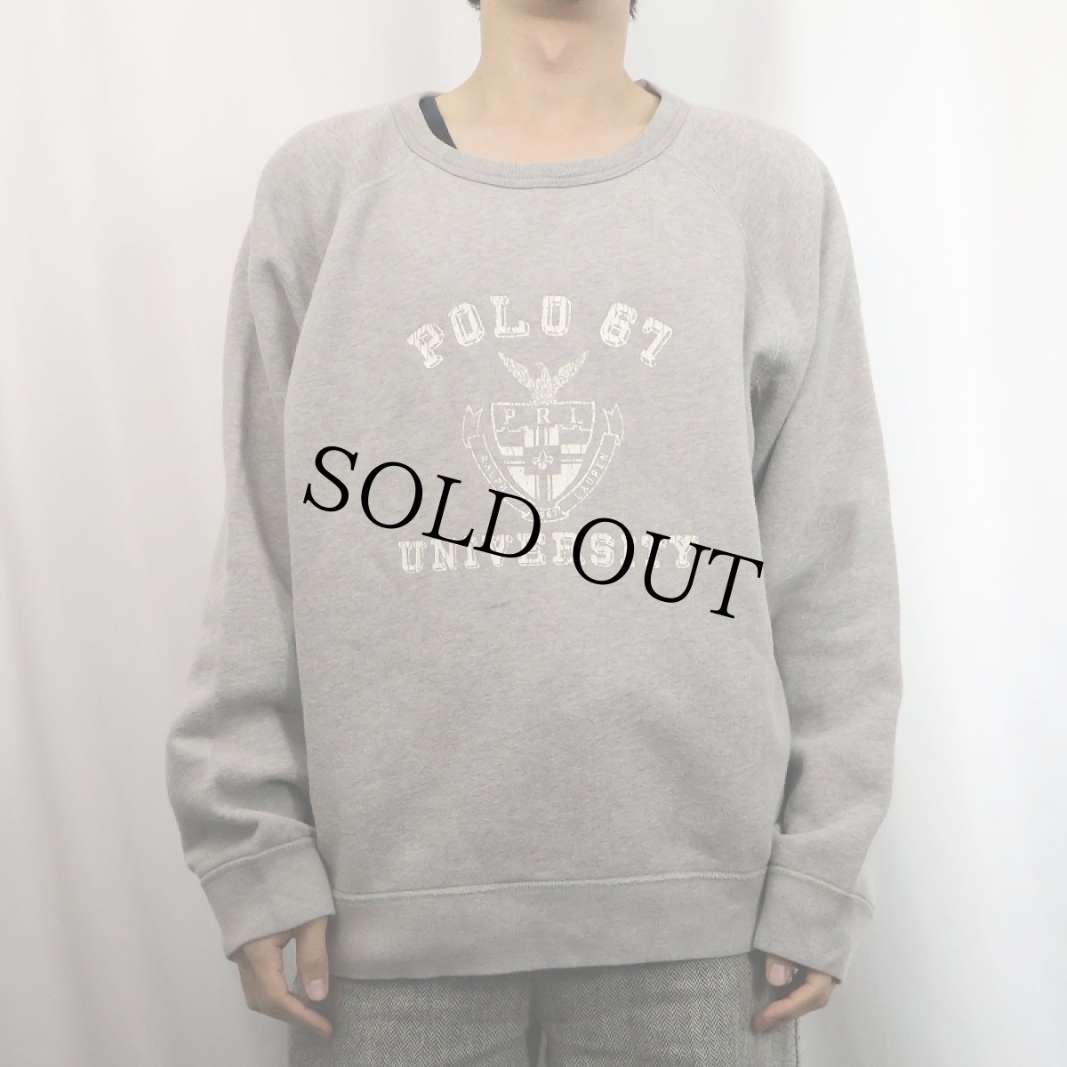 画像2: 90's POLO SPORT Ralph Lauren "POLO 67 UNIVERSITY" プリントラグランスウェット L (2)