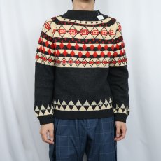 画像2: 〜60's ノルディック柄 モックネック ウールニットセーター CHARCOAL GRAY (2)