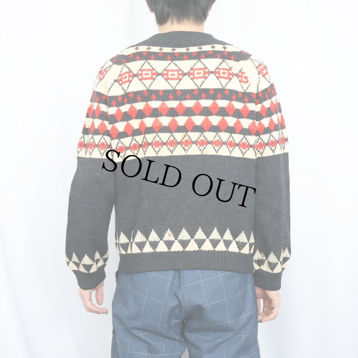 画像3: 〜60's ノルディック柄 モックネック ウールニットセーター CHARCOAL GRAY (3)