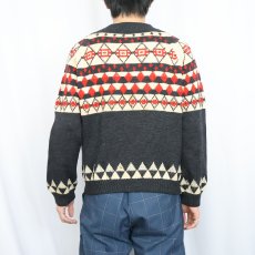 画像3: 〜60's ノルディック柄 モックネック ウールニットセーター CHARCOAL GRAY (3)