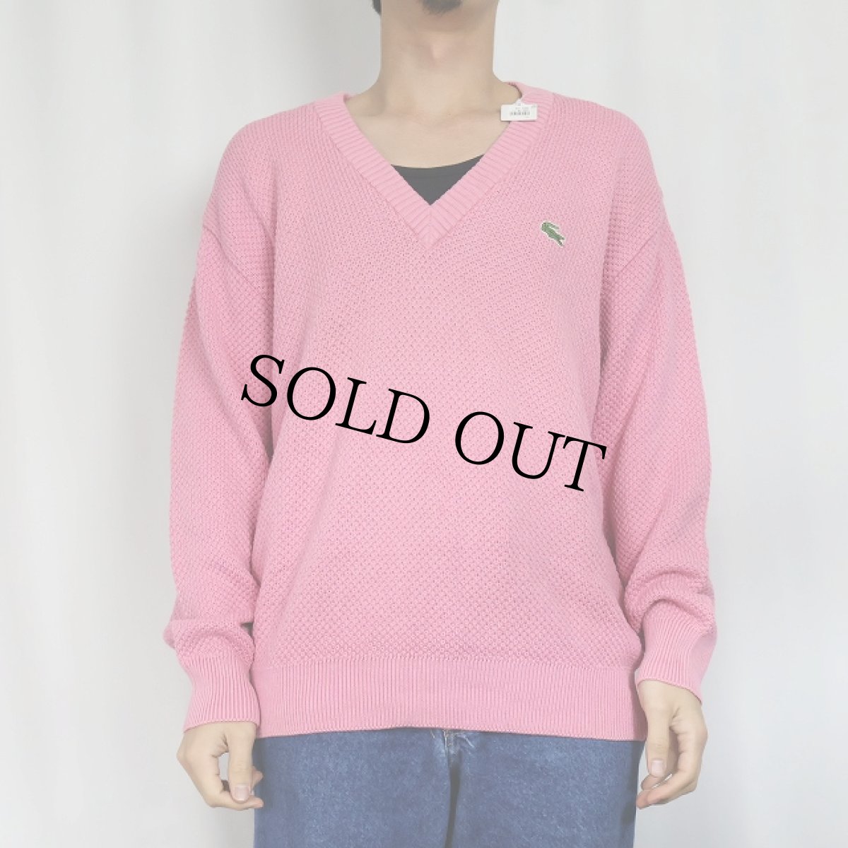 画像2: 70〜80's CHEMISE LACOSTE SPAIN製 Vネック コットンニットセーター L (2)