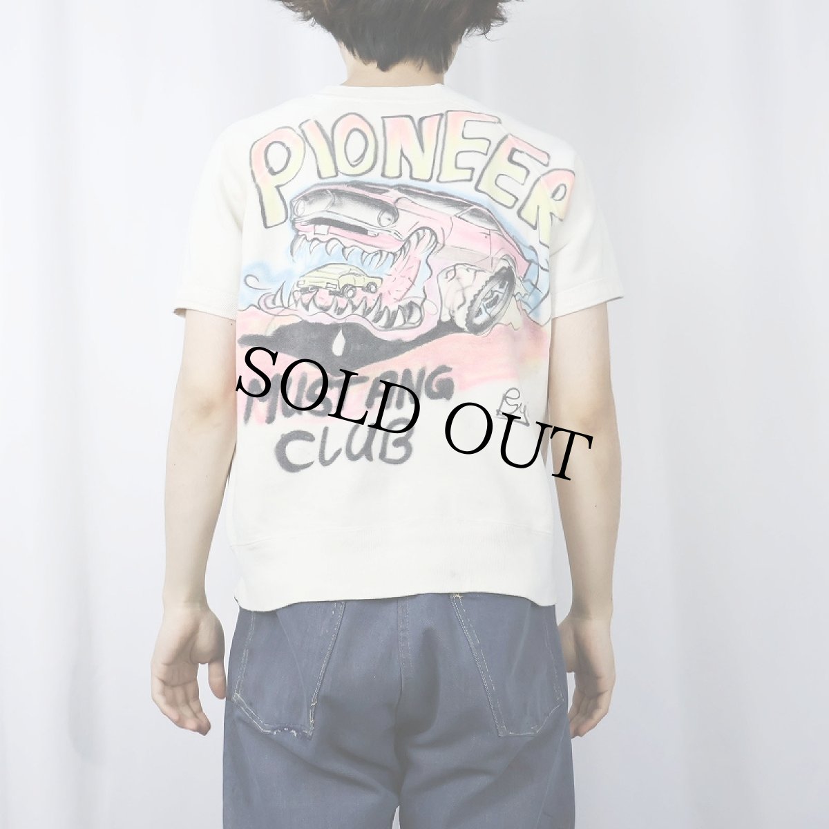 画像4: 60's USA製 "PIONEER MUSTANG CLUB" エアブラシ 半袖スウェット L (4)