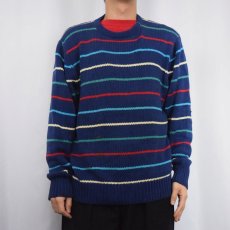 画像2: 70〜80's Eddie Bauer ボーダー柄 コットンニットセーター NAVY XL (2)