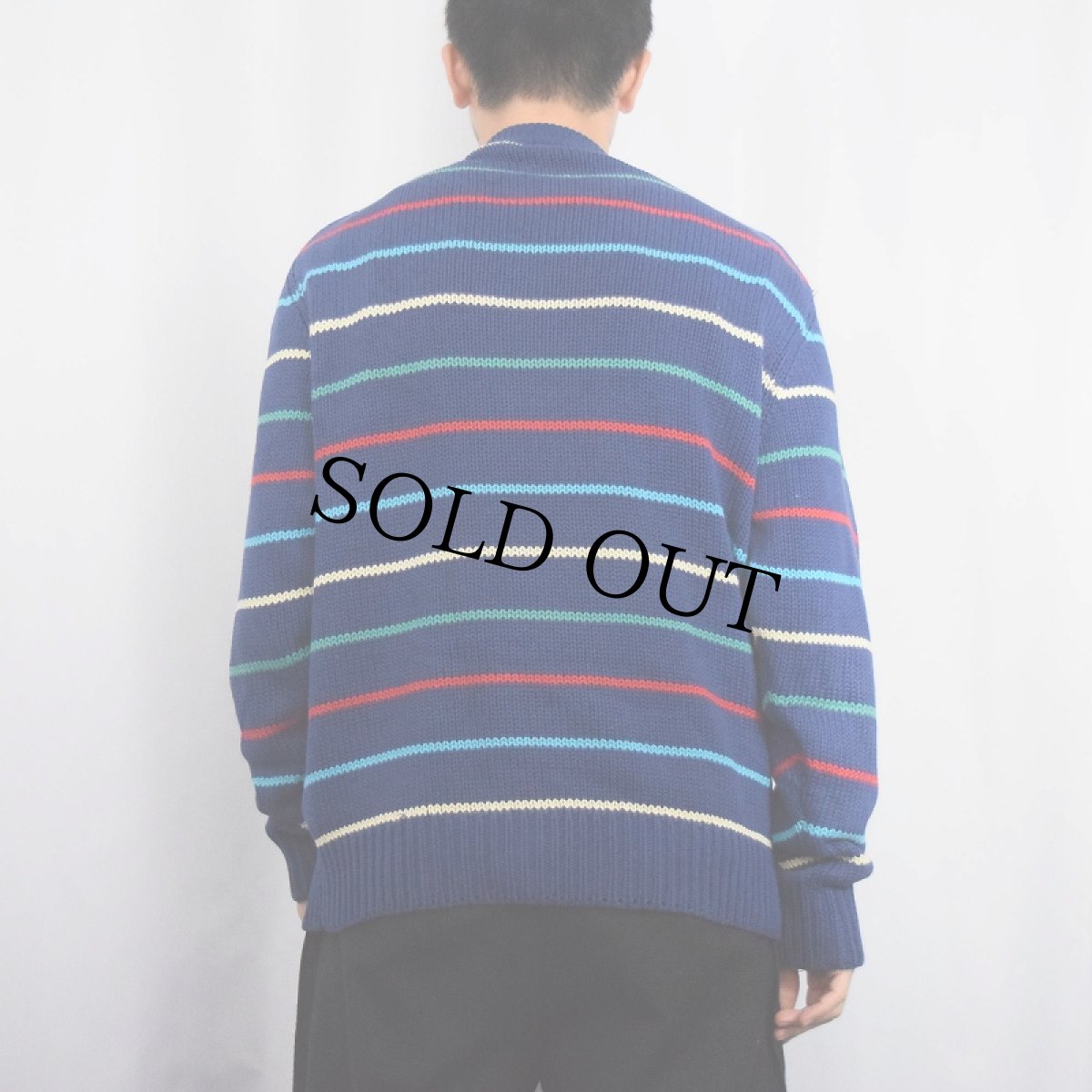 画像3: 【SALE】 70〜80's Eddie Bauer ボーダー柄 コットンニットセーター NAVY XL (3)