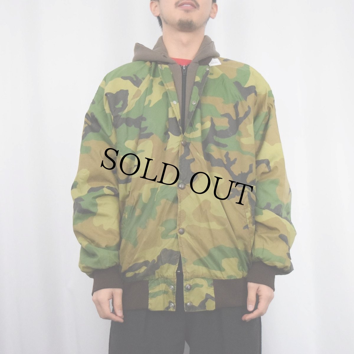 画像2: 80's Four Seasons USA製 ウッドランドカモ柄 キルティングライナー フード付きジャケット XXL (2)