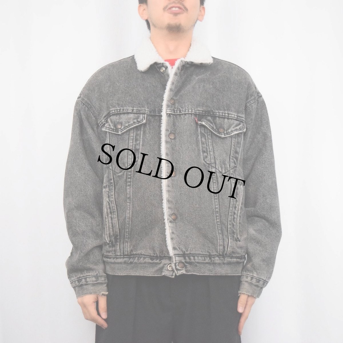 画像2: 80's Levi's 70609 USA製  ケミカルウォッシュ ブラックデニムボアジャケット L (2)