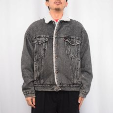 画像2: 80's Levi's 70609 USA製  ケミカルウォッシュ ブラックデニムボアジャケット L (2)