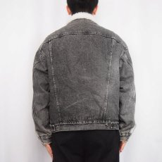 画像3: 80's Levi's 70609 USA製  ケミカルウォッシュ ブラックデニムボアジャケット L (3)