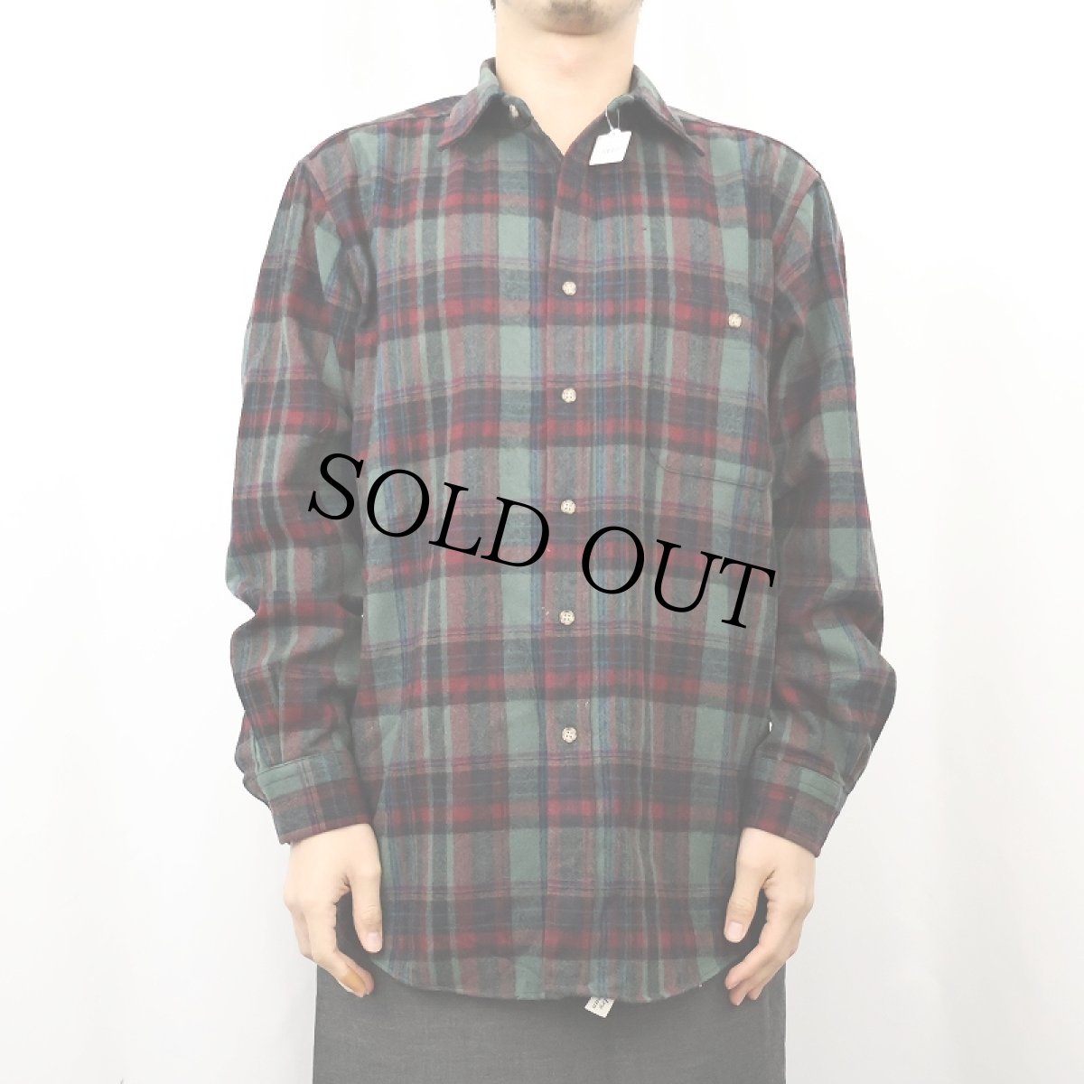 画像2: 80's PENDLETON USA製 チェック柄 エルボーパッチ付き ウールシャツ M (2)