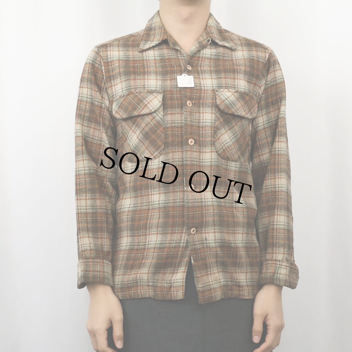 画像2: 70's PENDLETON USA製 チェック柄 オープンカラーウールシャツ M (2)