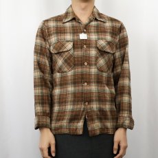 画像2: 70's PENDLETON USA製 チェック柄 オープンカラーウールシャツ M (2)
