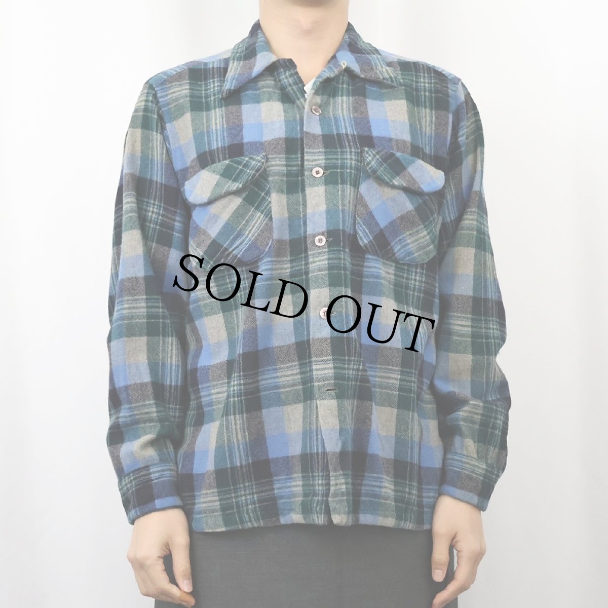 画像2: 70's PENDLETON USA製 チェック柄 オープンカラーウールシャツ L (2)