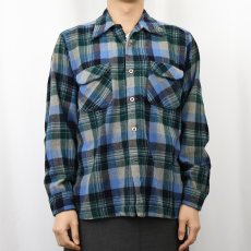 画像2: 70's PENDLETON USA製 チェック柄 オープンカラーウールシャツ L (2)