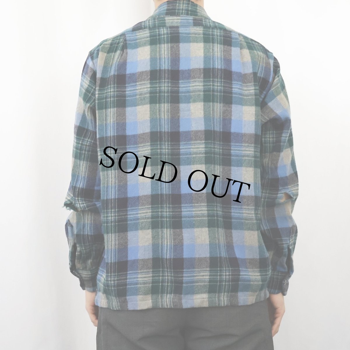 画像3: 70's PENDLETON USA製 チェック柄 オープンカラーウールシャツ L (3)