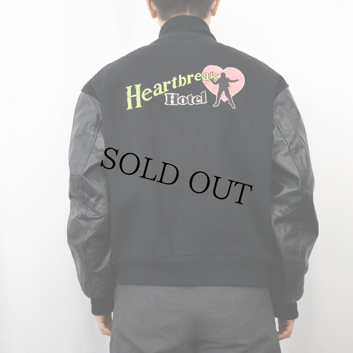 画像4: 70〜80's Elvis Presley USA製 "Heartbreak Hotel" レザー×メルトンウールスタジャン BLACK L (4)