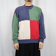 画像2: 80〜90's Eddie Bauer パネル切り替え コットンニットセーター L (2)