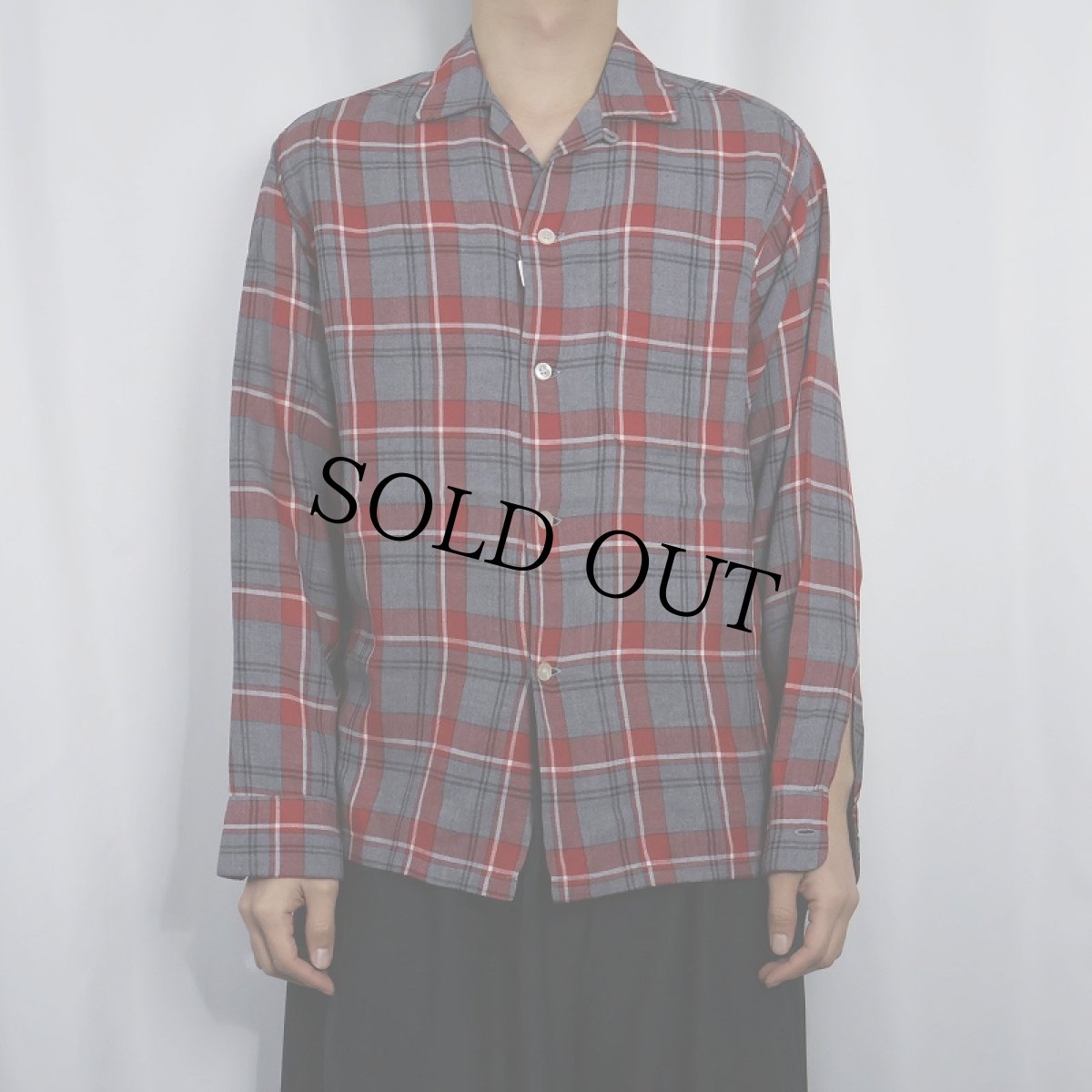 画像2: 50's PENNEY'S "COMPASS" チェック柄 レーヨン オープンカラーシャツ SIZE15-15 1/2 (2)