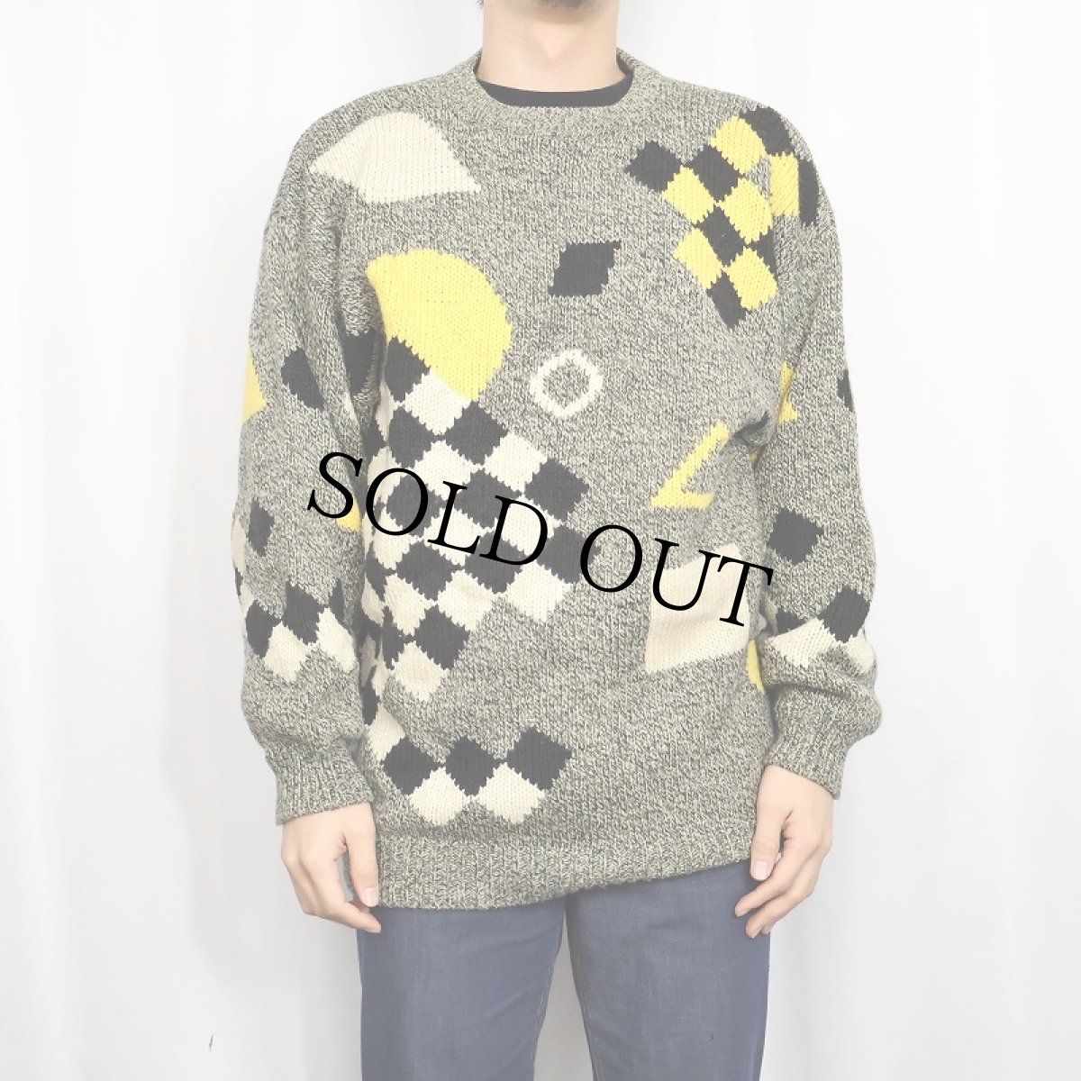 画像2: 80's Bonnie Lee チェッカー柄 アクリル×ウール ニットセーター SIZE42 (2)