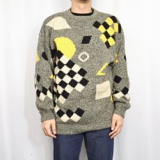 画像2: 80's Bonnie Lee チェッカー柄 アクリル×ウール ニットセーター SIZE42 (2)