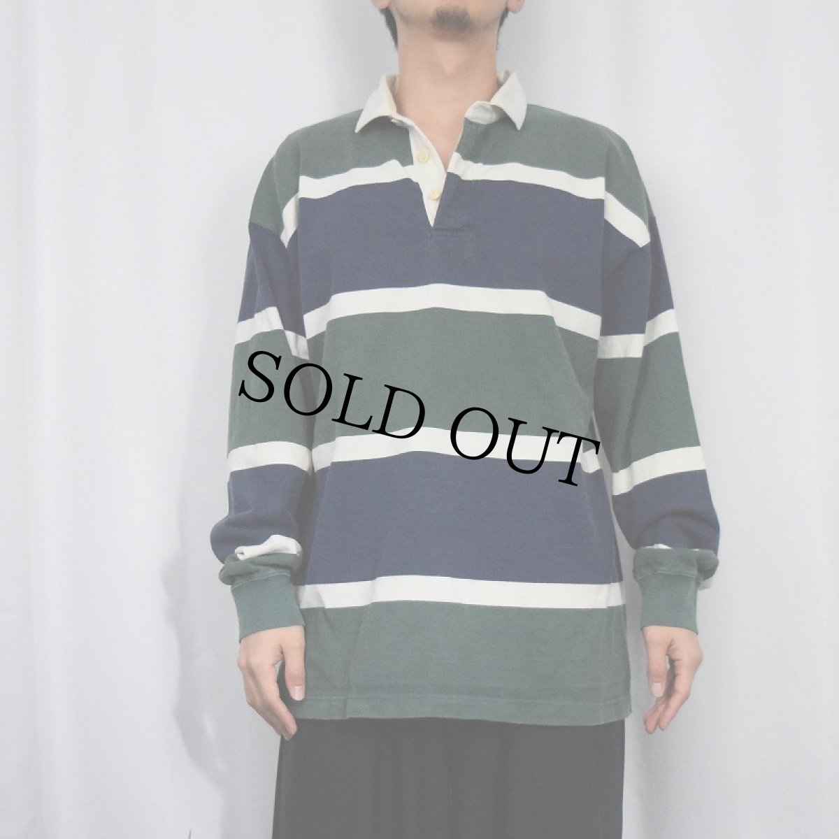 画像2: 90's GAP ボーダー柄 ラガーシャツ L (2)