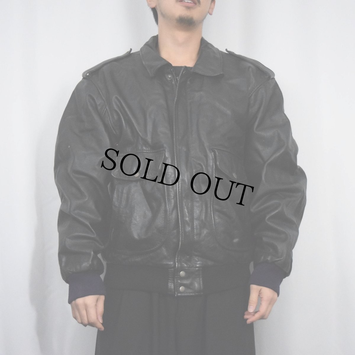 画像2: 80〜90's A-2 TYPE フライトレザージャケット BLACK (2)