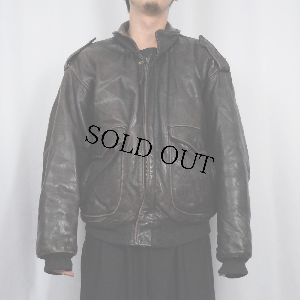 画像2: 80〜90's A-2 TYPE フライトレザージャケット BROWN XXL (2)