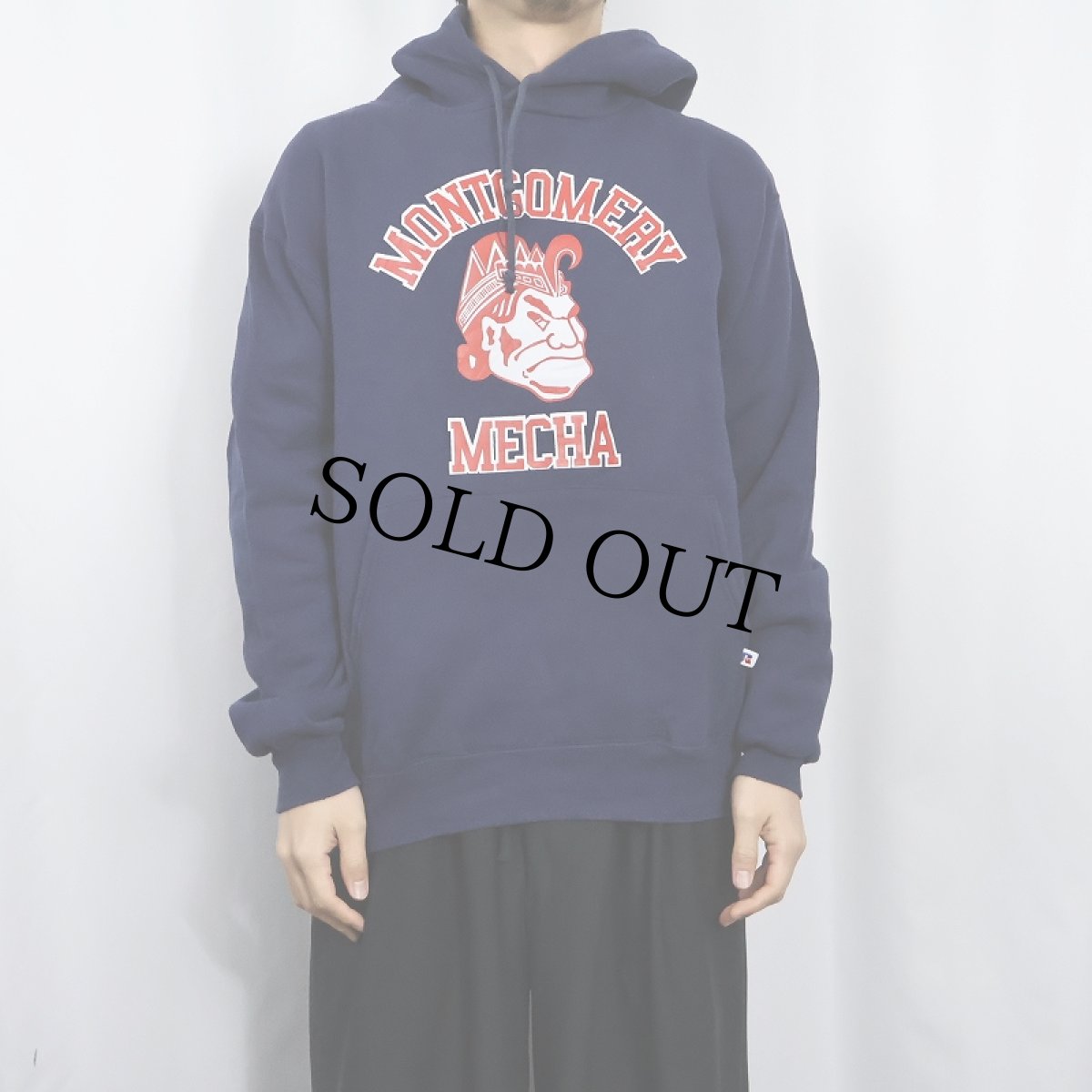 画像2: 90's〜 RUSSELL ATHLETIC USA製 "MONTGOMERY MECHA" プリントスウェットフーディ NAVY L (2)