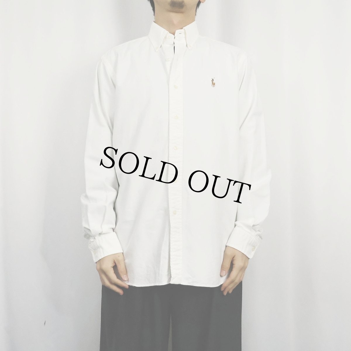 画像2: Ralph Lauren "CLASSIC FIT" ロゴ刺繍 コットンボタンダウンシャツ M (2)