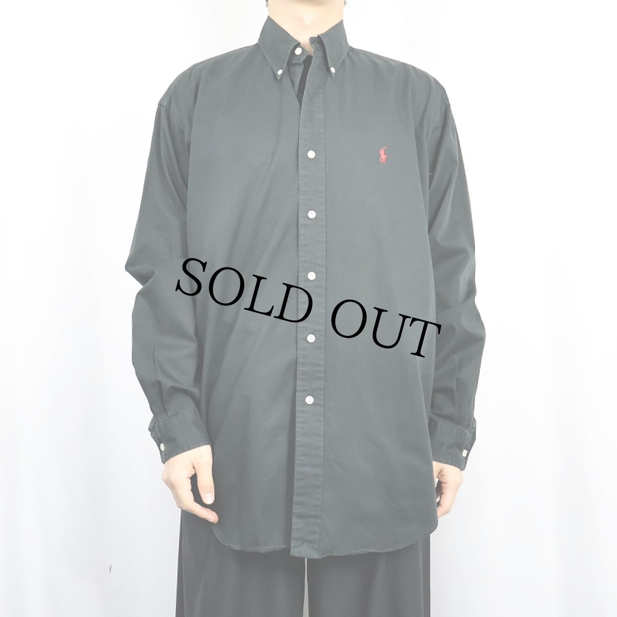 画像2: Ralph Lauren "BLAKE" ロゴ刺繍 コットンボタンダウンシャツ BLACK M (2)