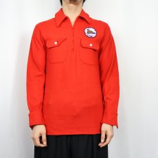 画像2: 60's THE SPINNAKER SHIRT "SJIYC" ワッペン付き ハーフジップシャツ M (2)