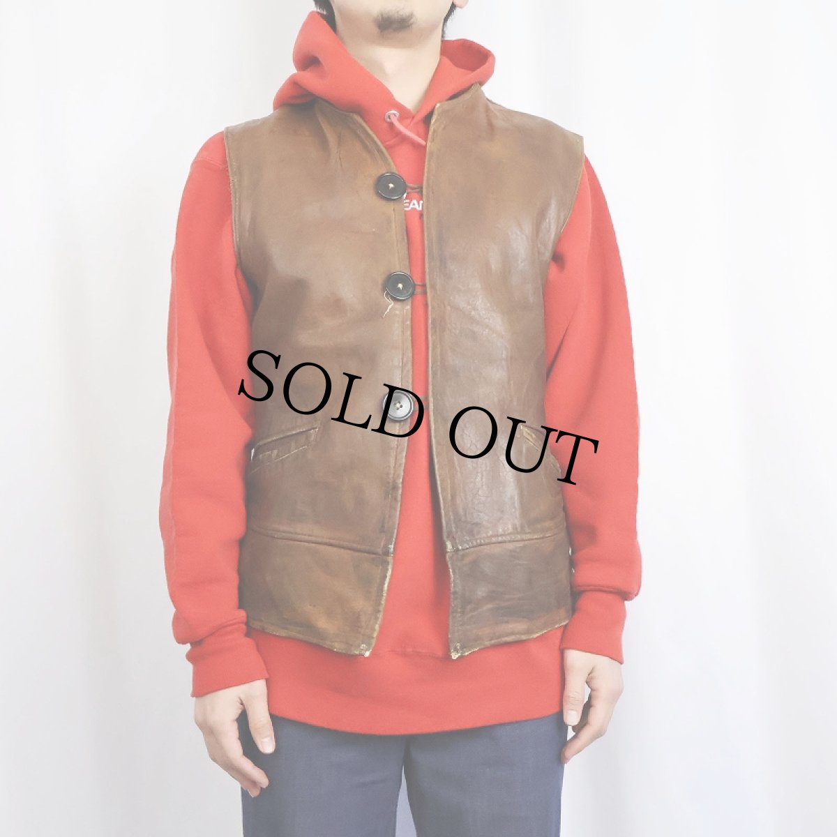 画像2: 〜60's カスタムレザーベスト (2)