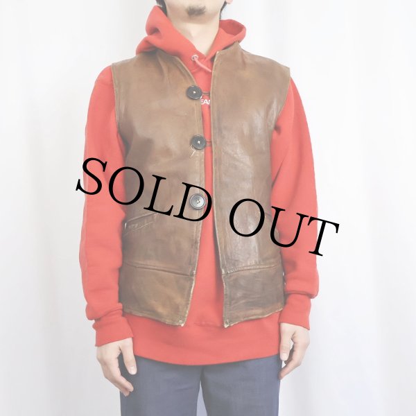 イギリス製 古着 60s レザー ベスト ヴィンテージ スコットランド アメカジ 60s 60年代 革 茶色 ブラウン リメイク| ビンテージ古着屋Feeet 通販