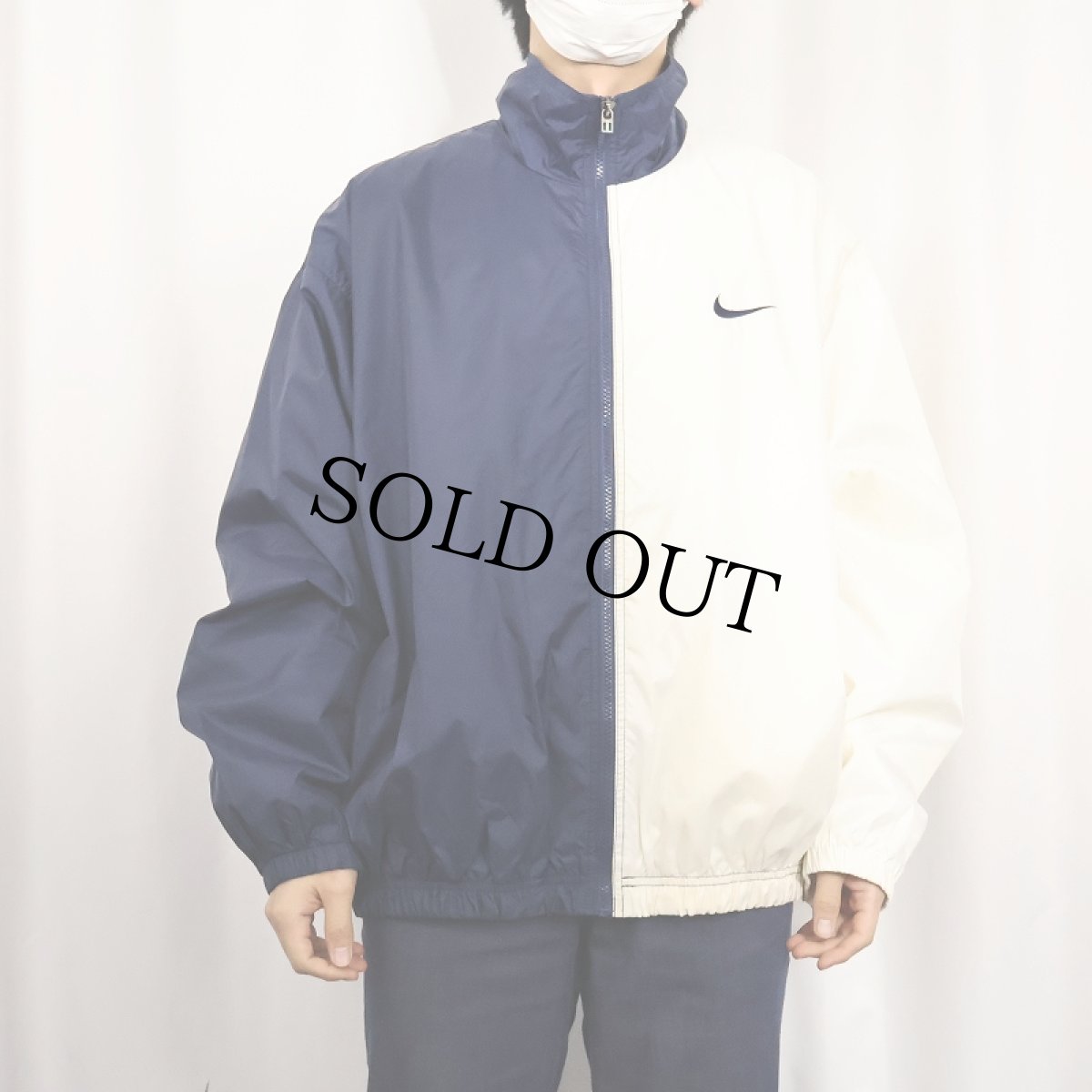 画像3: NIKE 2トーン ナイロンジャケット NAVY×WHITE L (3)