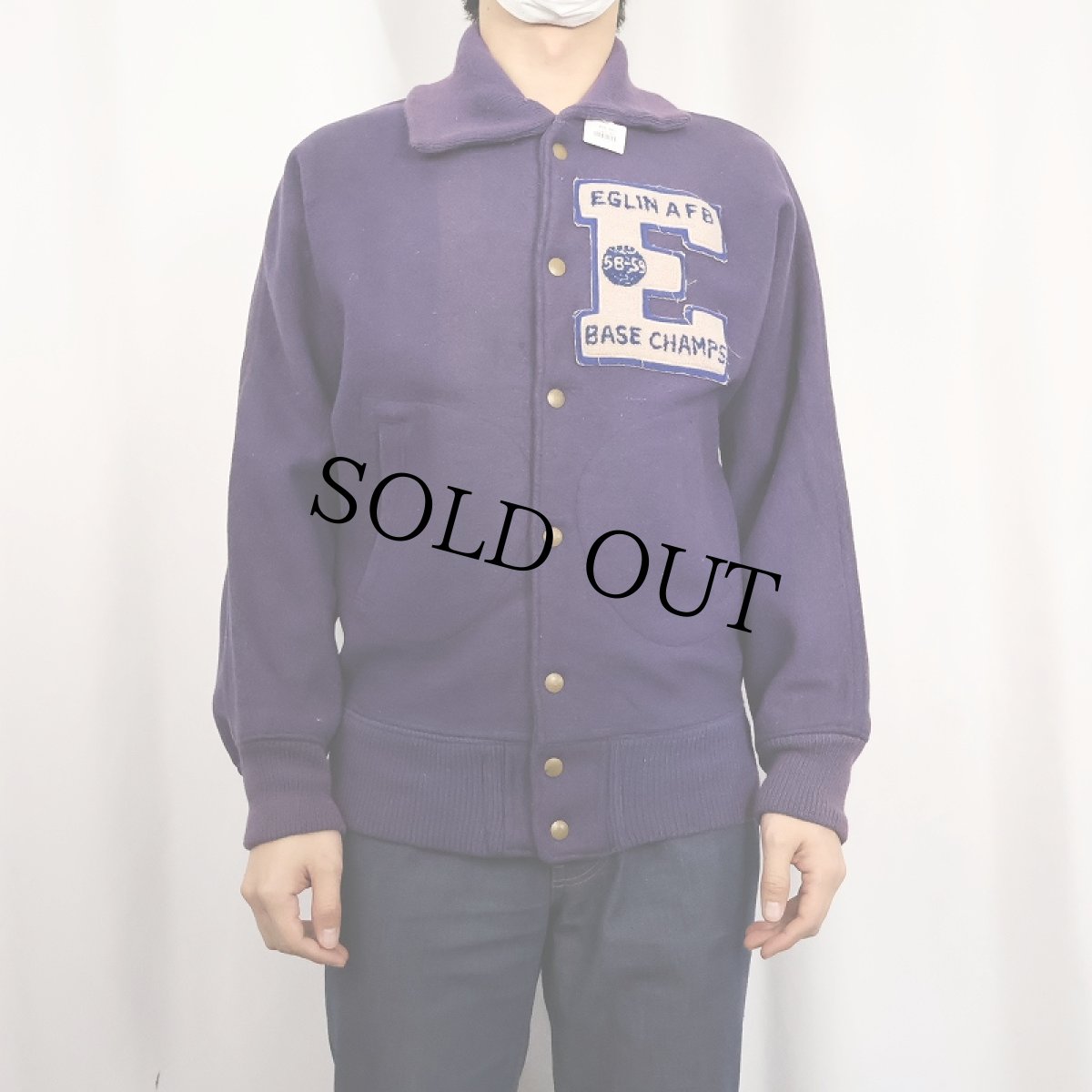 画像2: 50's BUTWIN "EGLIN AFB" パッチ付き ウールスタジャン SIZE38 (2)
