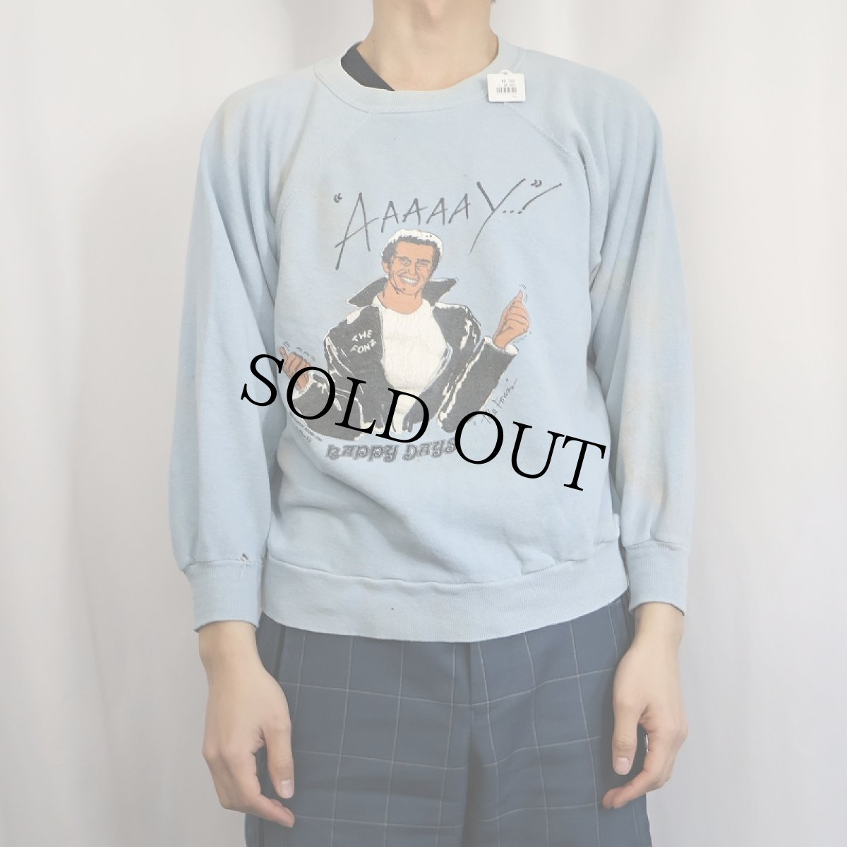 画像2: 70's HAPPY DAYS "AAAAAY...!" テレビドラマプリント ラグランスウェット (2)