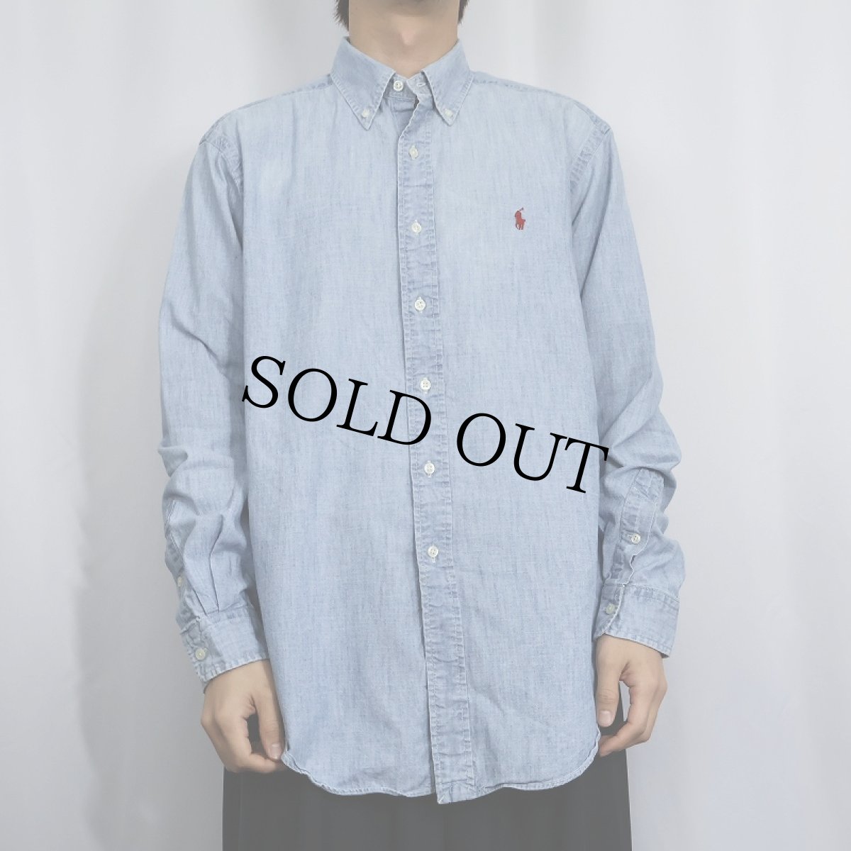 画像2: POLO Ralph Lauren "CLASSIC FIT" ボタンダウン シャンブレーシャツ L (2)