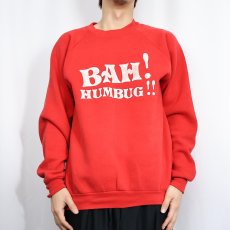画像2: 90's USA製 "BAH! HUMBUG!!" プリントラグランスウェット XL (2)