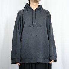 画像2: adidas ロゴ刺繍 スウェットフーディ BLACK L (2)