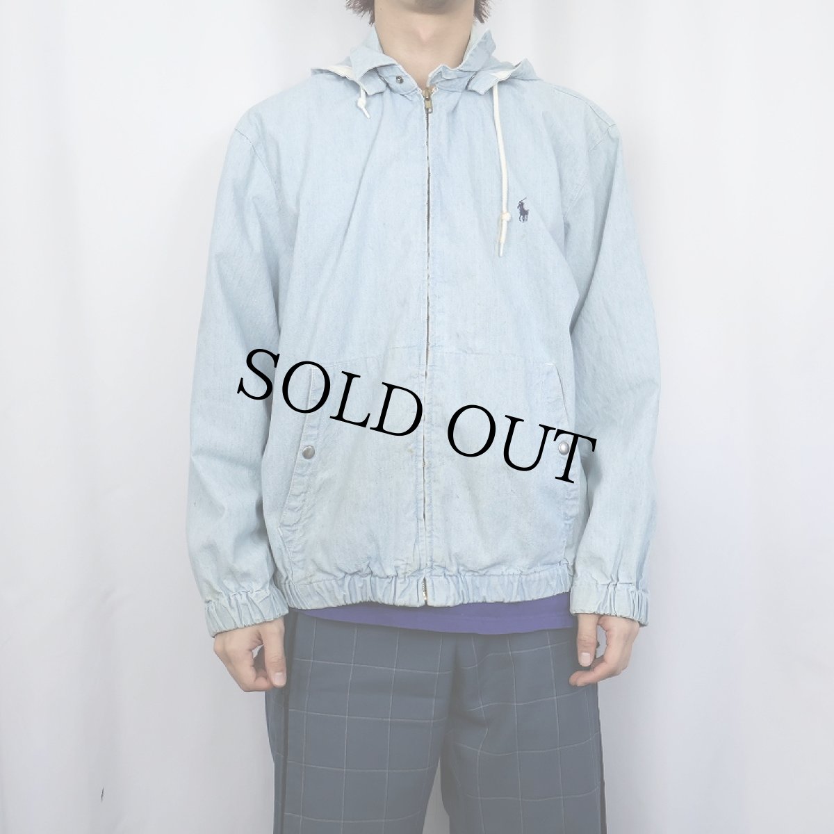 画像2: 90's Ralph Lauren デタッチャブルフード シャンブレースイングトップ L (2)