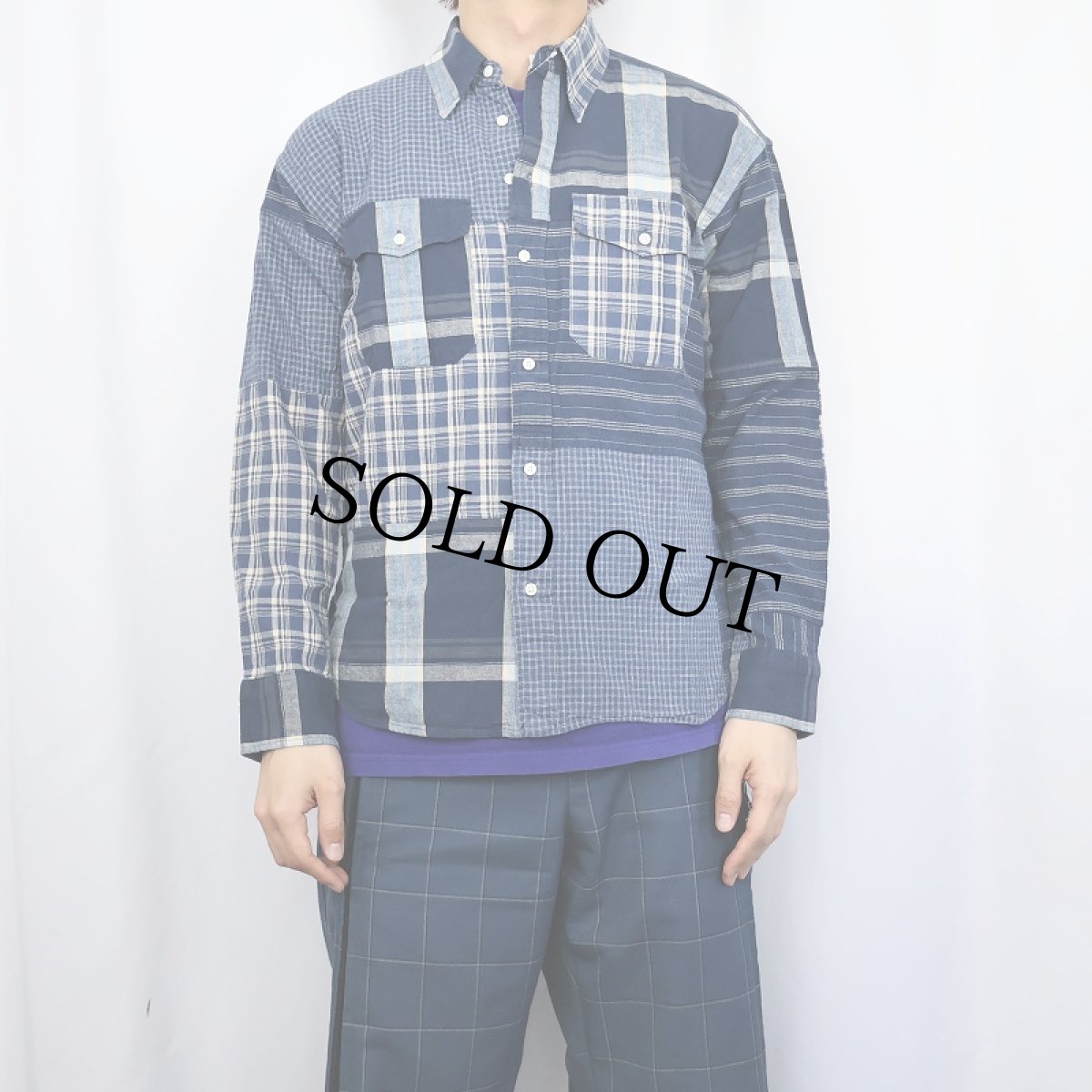 画像2: LAUREN RALPH LAUREN BLACK LABEL パッチワークシャツ M (2)