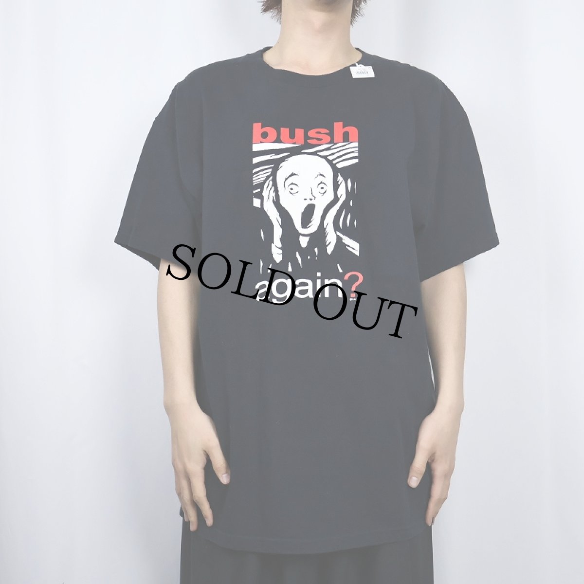 画像2: 2000's "bush again?" 政治風刺 ムンクの叫びパロディプリントTシャツ BLACK XL (2)