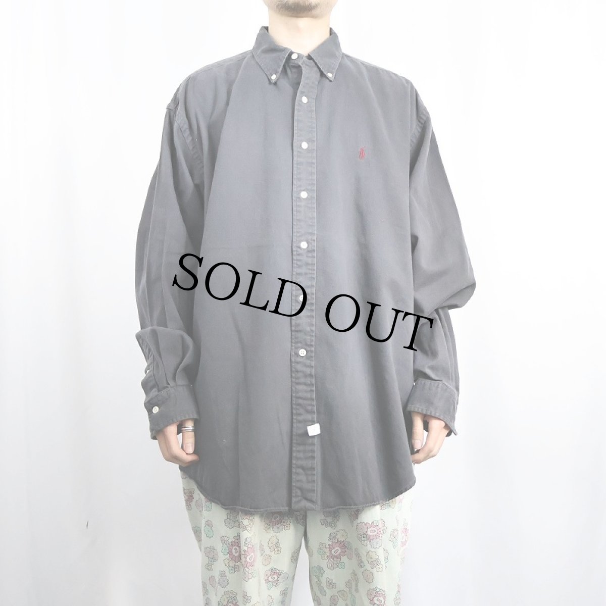 画像2: Ralph Lauren コットンボタンダウンシャツ BLACK L (2)