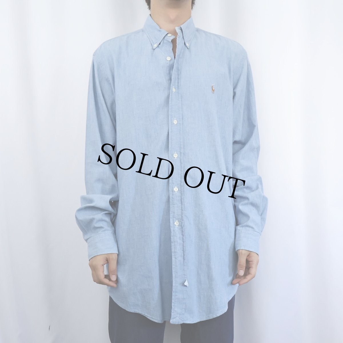 画像2: 90's Ralph Lauren USA製 シャンブレー ボタンダウンシャツ L (2)